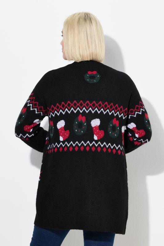 Long cardigan à encolure en V et manches longues, motif de Noël