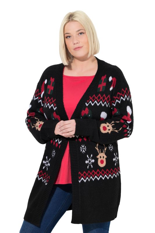 Long cardigan à encolure en V et manches longues, motif de Noël