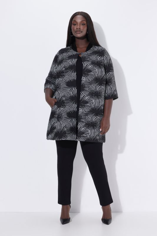 Veste jacquard à col rond et manches 3/4, ligne en A