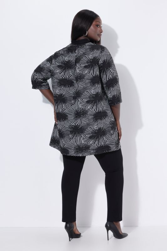 Veste jacquard à col rond et manches 3/4, ligne en A