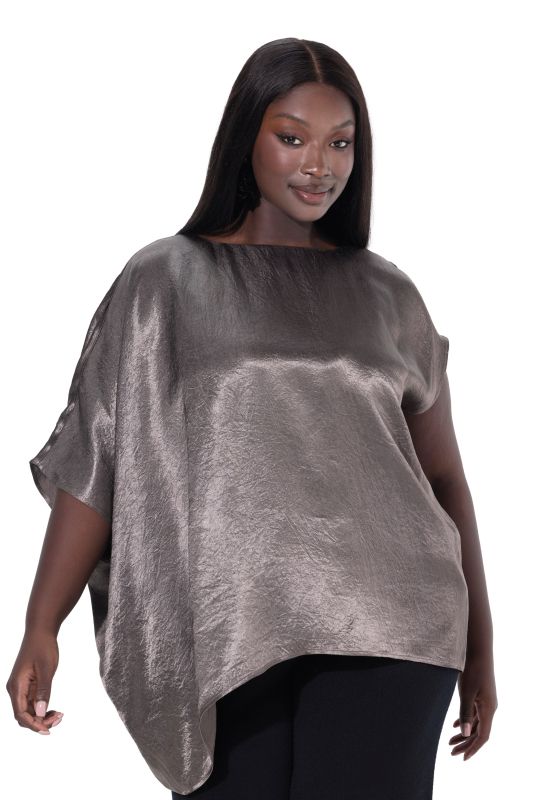 Tunique en acétate asymétrique, avec col rond et coupe cape