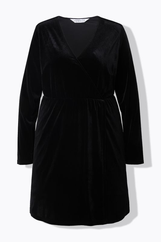 Robe mini, ligne en A, velours, cache-cœur, manches longues