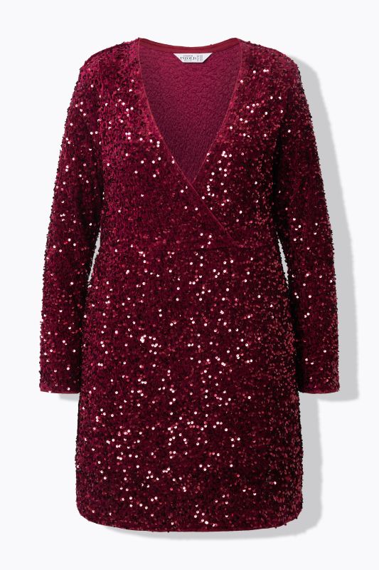 Robe portefeuille à col en V et manches longues, strass