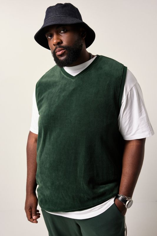 Pull sans manches STHUGE, velours, encolure V - jusqu'au 8&nbsp;XL