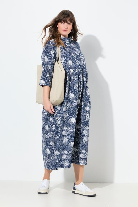 Robe maxi en jersey, col montant et manches 3/4, poches