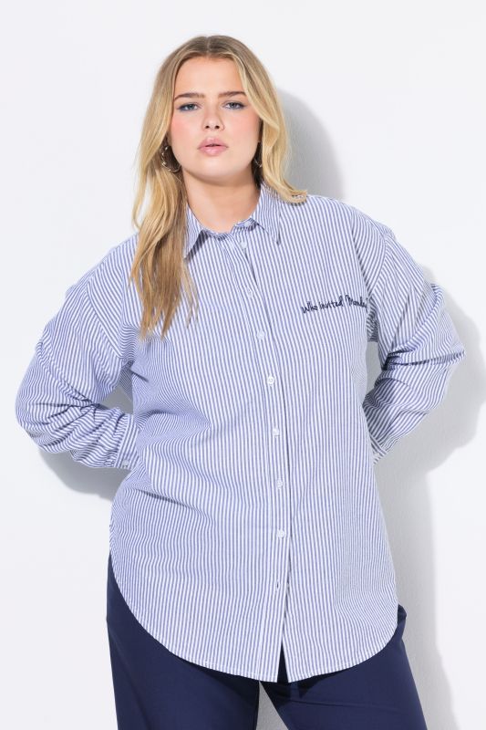 Chemisier oversize à rayures, broderie