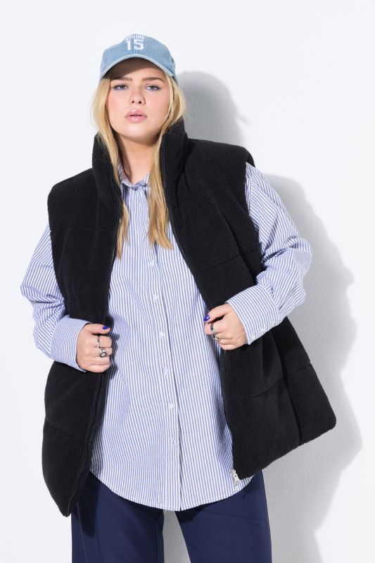 Gilet réversible ample, tissu lisse / bouclette