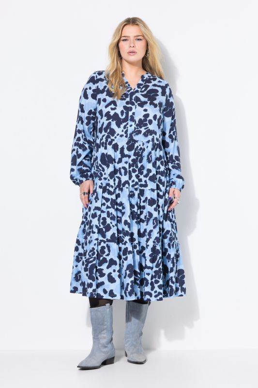 Robe maxi imprimé léopard, coupe évasée et volants