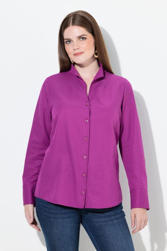 Chemise en tissu Oxford, col calice et manches longues