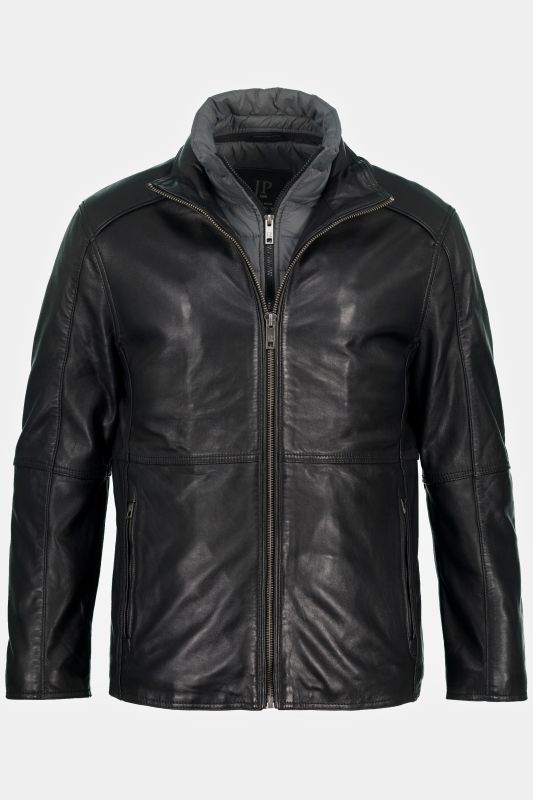 Veste en cuir nappa d'agneau, empiècement matelassé, zip