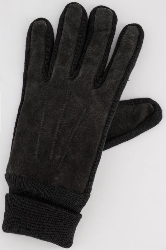 Gants en cuir suédé, avec des empiècements en maille et une doublure bien chaude