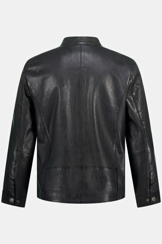 Veste de motard en cuir. Col montant et fermeture zippée