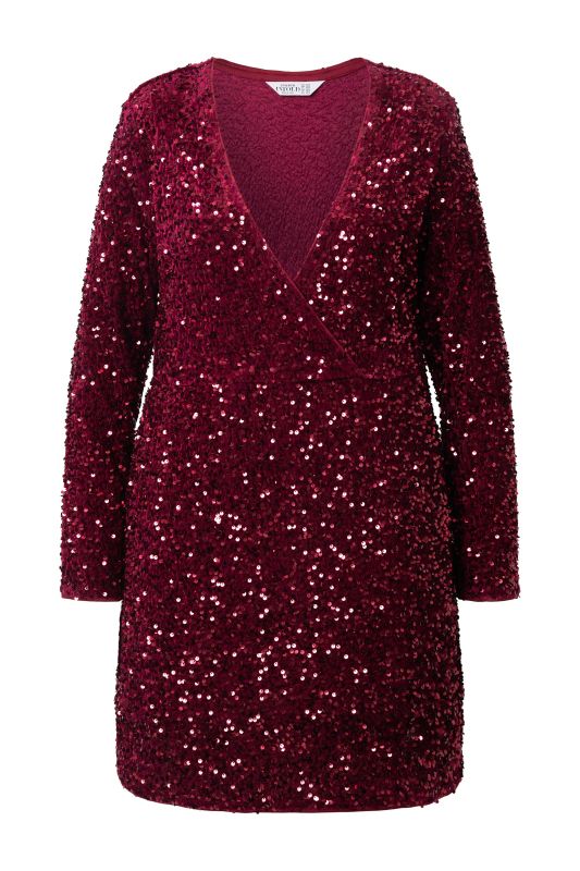 Robe portefeuille à col en V et manches longues, strass