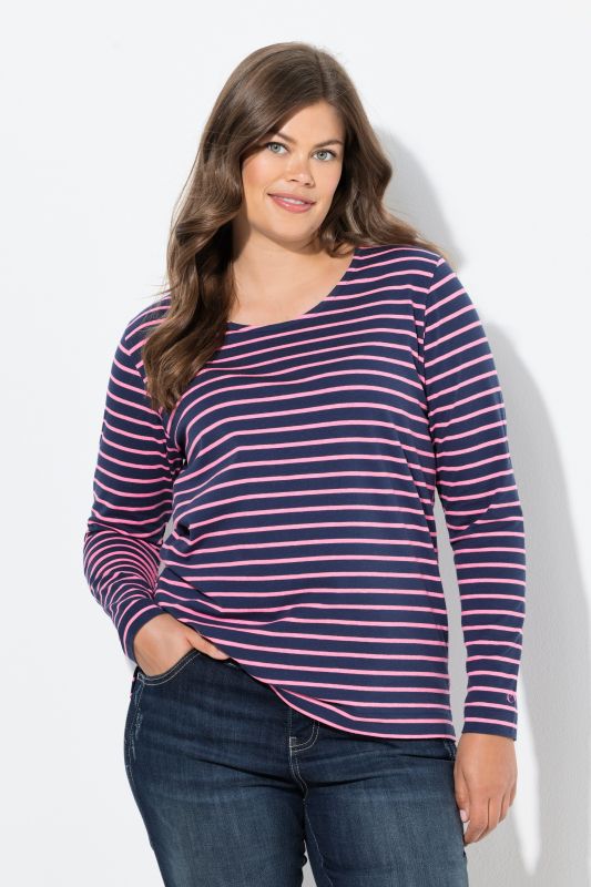 T-shirt rayé, manches longues et décolleté rond