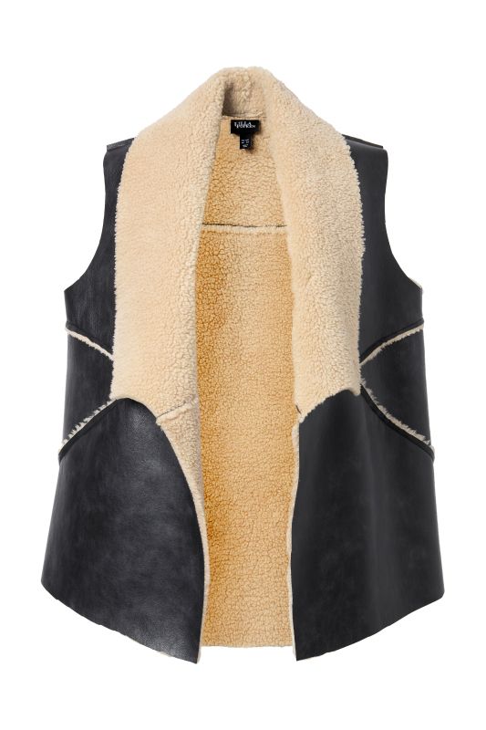 Gilet en similicuir à col pelle à tarte, doublure bouclette