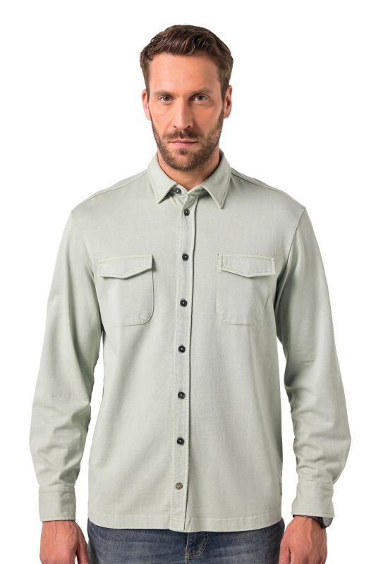 Chemise en jersey JP 1880 esprit vintage, manches longues et col Kent, coupe Modern Fit - jusqu'au 8&nbsp;XL