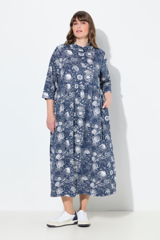 Robe maxi en jersey, col montant et manches 3/4, poches