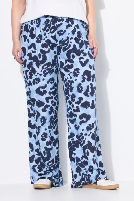 Pantalon imprimé léopard, rayures sur le bas de jambe, coupe Wide Legs