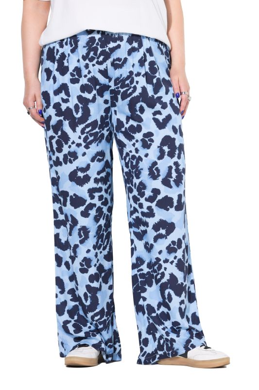 Pantalon imprimé léopard, rayures sur le bas de jambe, coupe Wide Legs