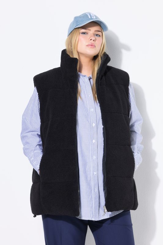 Gilet réversible ample, tissu lisse / bouclette