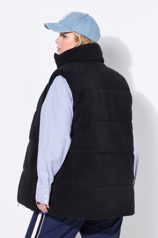 Gilet réversible ample, tissu lisse / bouclette