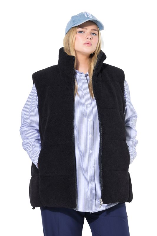 Gilet réversible ample, tissu lisse / bouclette
