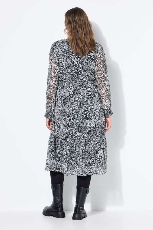 Robe midi évasée, texture et motif cachemire