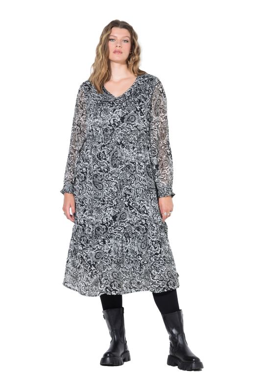 Robe midi évasée, texture et motif cachemire