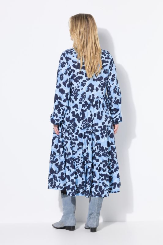 Robe maxi imprimé léopard, coupe évasée et volants