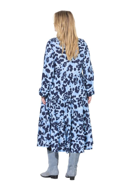 Robe maxi imprimé léopard, coupe évasée et volants