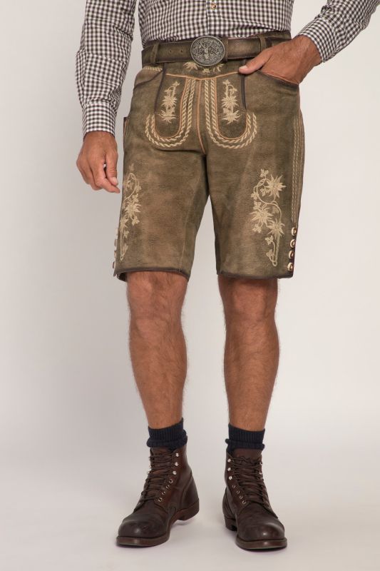 Pantalon en cuir de chèvre, s'inspirant des tenues traditionnelles bavaroises, avec broderies typiques - ceinture en cuir offerte