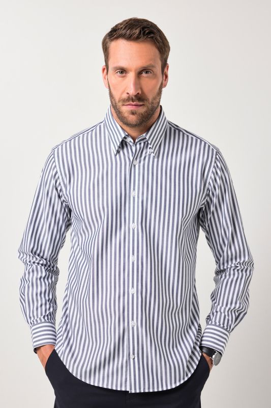 Chemise rayée à manches longues, collection Business, col à pointes boutonnées avec boutons invisibles, Easy Care, coupe Modern Fit - jusqu'au 8&nbsp;XL