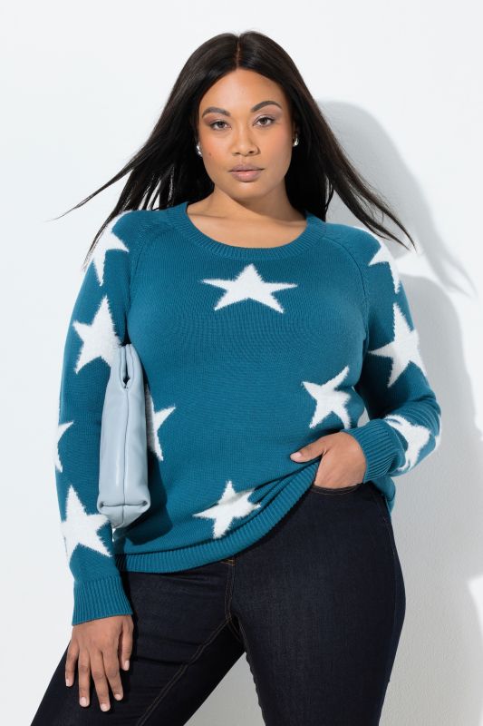 Pull à col rond et manches longues raglan, étoiles brillantes