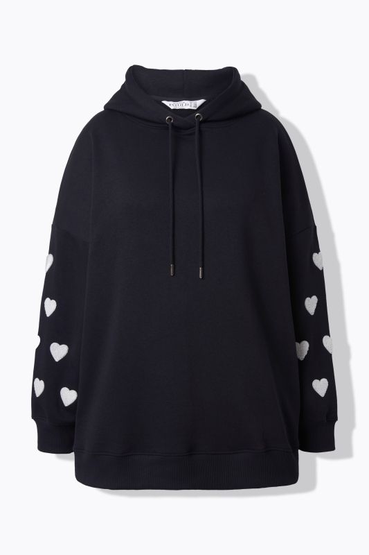 Sweat-shirt à capuche ultra-oversize, molleton, petits cœurs sur les bras