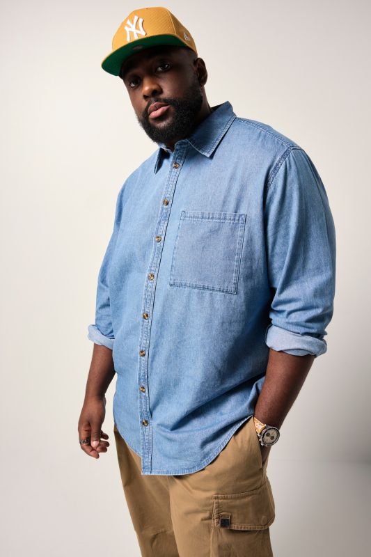 Chemise en jean STHUGE à manches longues, coupe Modern Fit - jusqu'au 8 XL