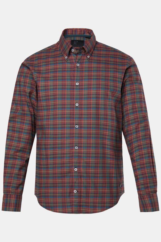 Chemise à carreaux JP 1880, manches longues et col à pointes boutonnée, coupe Modern Fit - jusqu'au 8 XL