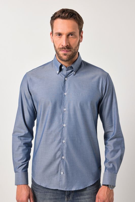 Chemise JP 1880 imprimé all-over, manches longues et col à pointes boutonnées, coupe Modern Fit - jusqu'au 8 XL