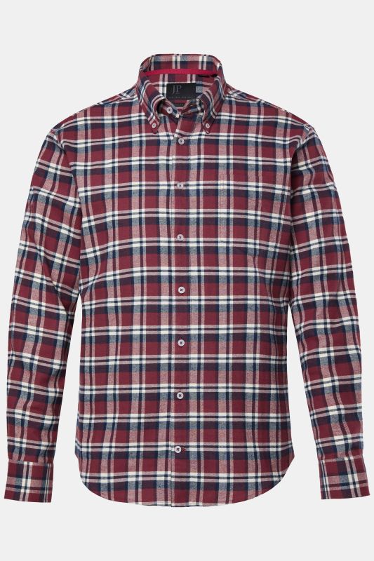 Chemise en flanelle à carreaux, manches longues et col à pointes boutonnées, coupe Modern Fit