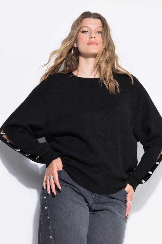 Pull coupe Boxy Shape, manches ballon avec fente et pierres fantaisie