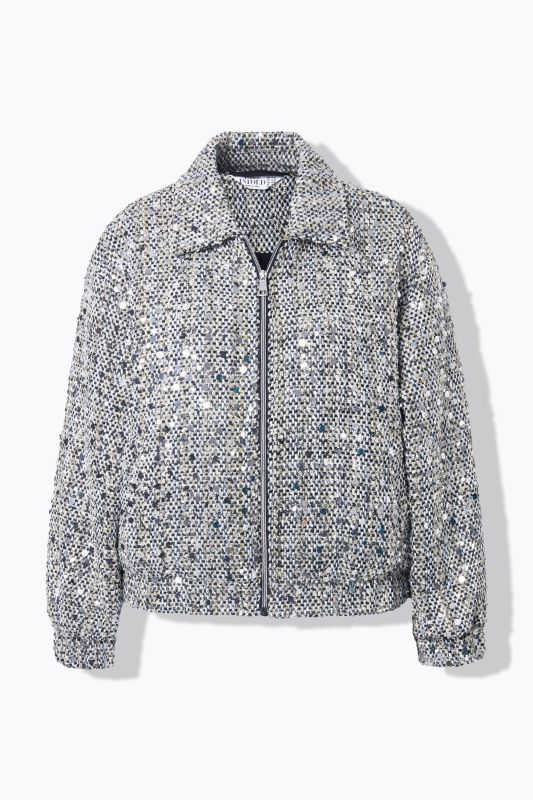 Blouson coupe Boxy Shape, tissu bouclette avec paillettes scintillantes