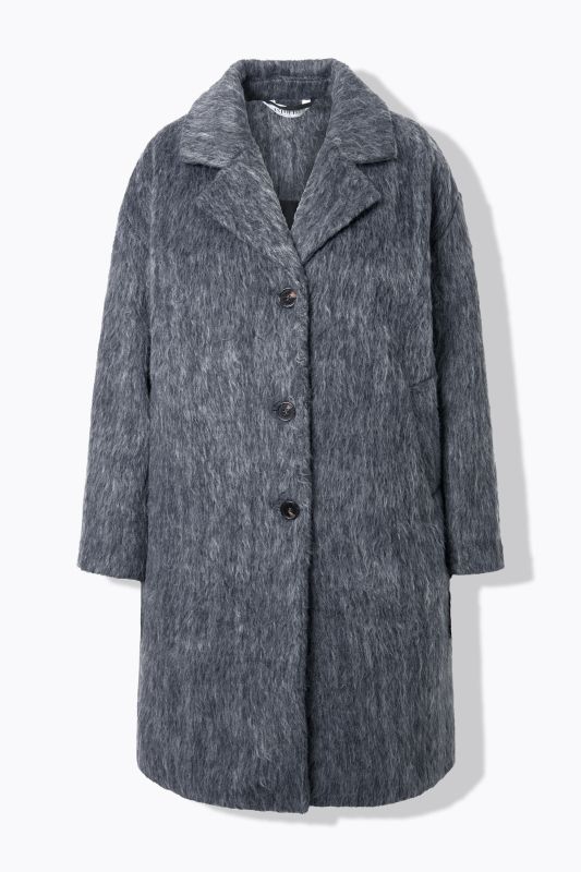 Manteau oversize, tissu duveteux et col à revers