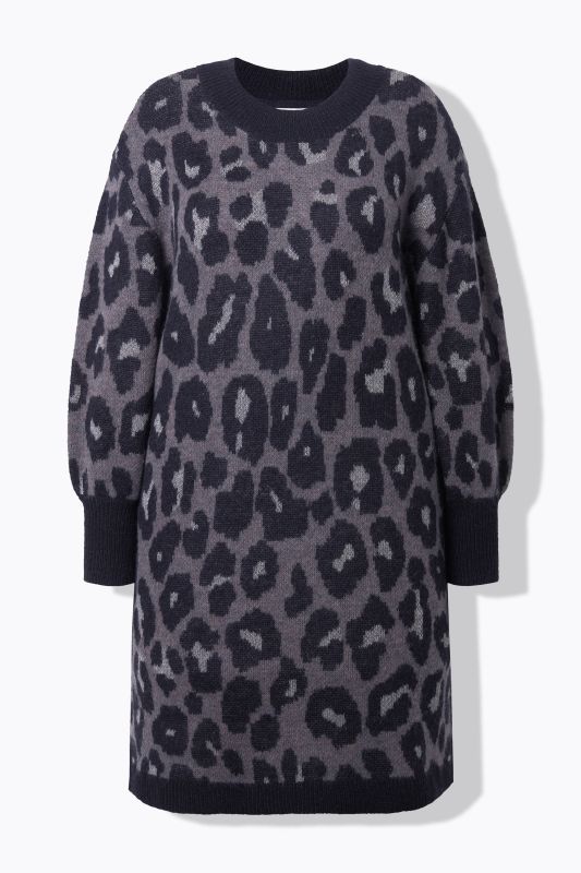 Robe en maille oversize, motif léopard et manches ballon