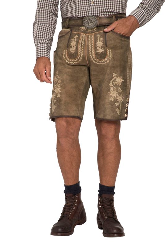 Pantalon en cuir de chèvre, s'inspirant des tenues traditionnelles bavaroises, avec broderies typiques - ceinture en cuir offerte