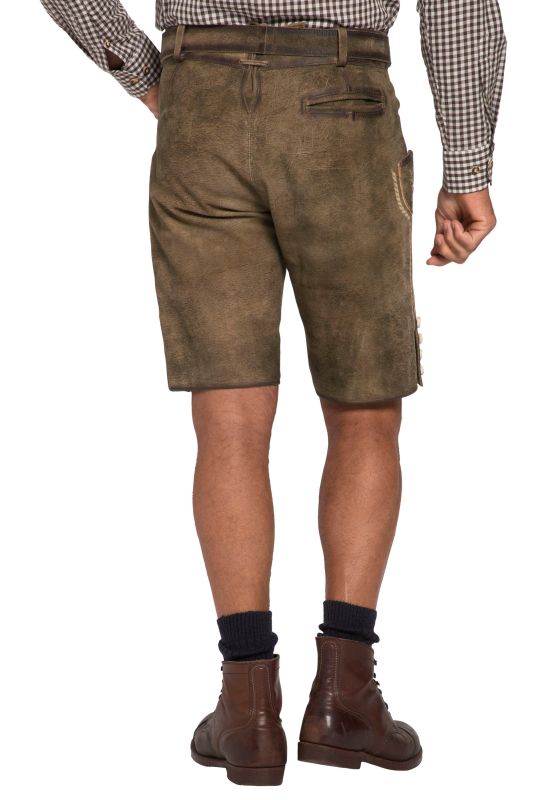 Pantalon en cuir de chèvre, s'inspirant des tenues traditionnelles bavaroises, avec broderies typiques - ceinture en cuir offerte