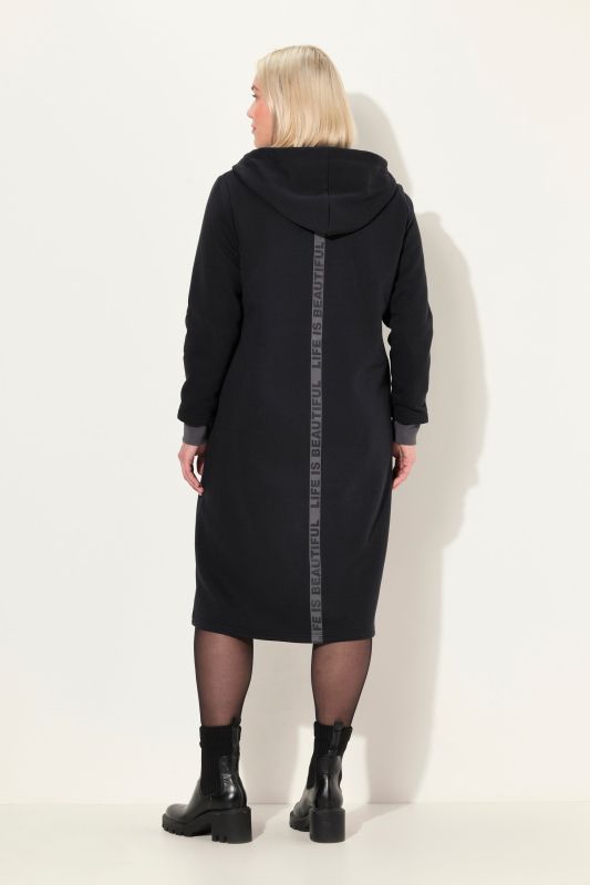 Longue veste en molleton, avec capuche et fermeture zippée à double sens, bande dans le dos