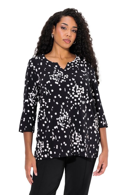 T-shirt à col tunisien et manches 3/4, pois