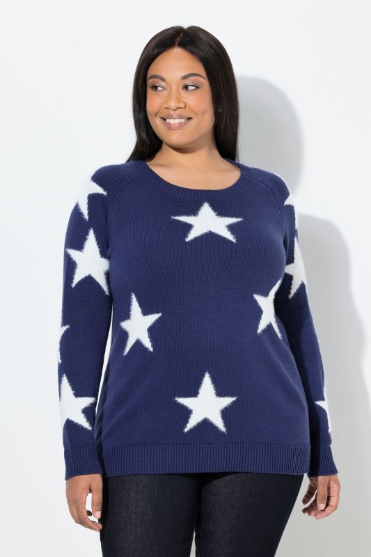 Pull à col rond et manches longues raglan, étoiles brillantes