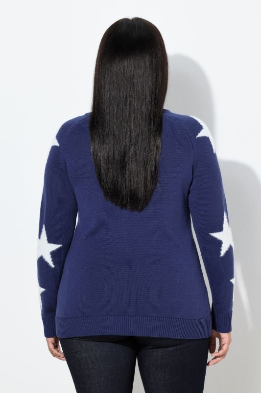 Pull à col rond et manches longues raglan, étoiles brillantes