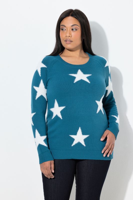 Pull à col rond et manches longues raglan, étoiles brillantes