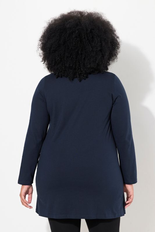 T-shirt long, col tunisien et manches longues, coupe évasée